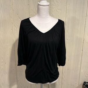 INC Tie Back Black Top Puff Crochet Rhinestone Sleeves M